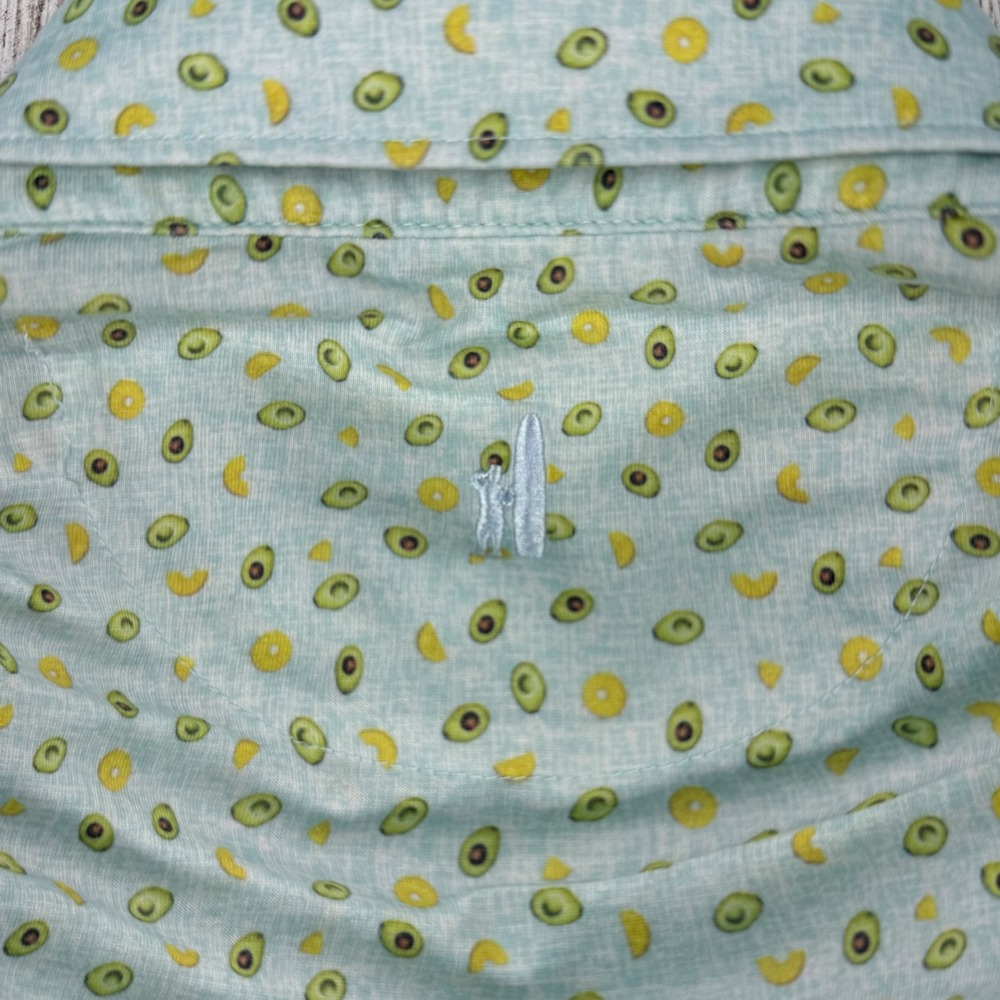 Johnnie-O Top Shelf Mens Large Avocado Lemon Print Polo Shirt Blue UPF 50 Golf - Picture 4 of 6
